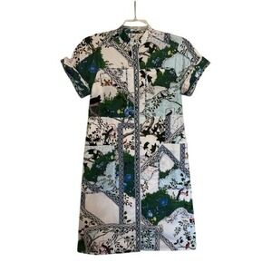 ERDEM Scenic Bird Botanical Print Cotton Dress Lined Designer Sheath Dress 4 6